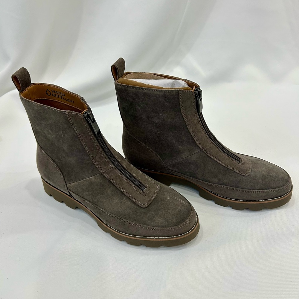Vionic Women's Dark Taupe Suede Front-Zip Ankle Booties